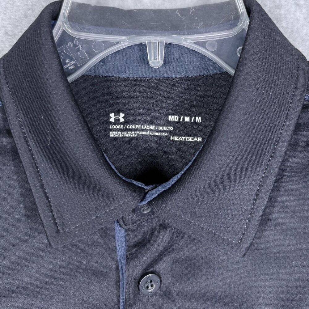 Under Armour Polo Shirt Mens Medium Navy Blue HeatGear ExxonMobil Logo - Picture 3 of 10